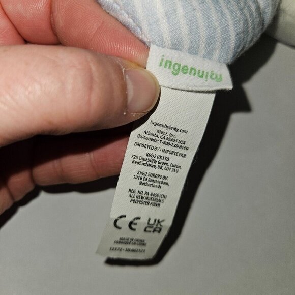 Ingenuity Elephant Plush Rattle Baby Toy Stuffed Lovey Grabber Blue Stripes - Picture 5 of 6